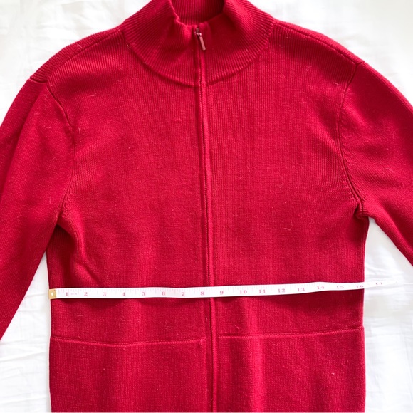Eileen Fisher Merino Wool Zip Up Ribbed Knit Burgundy Sweater size small - Picture 4 of 6